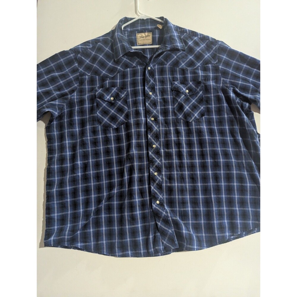 Wrangler Mens Snap Shirt Size 3XL Blue Plaid Western Casual Cowboy Ranch Rodeo